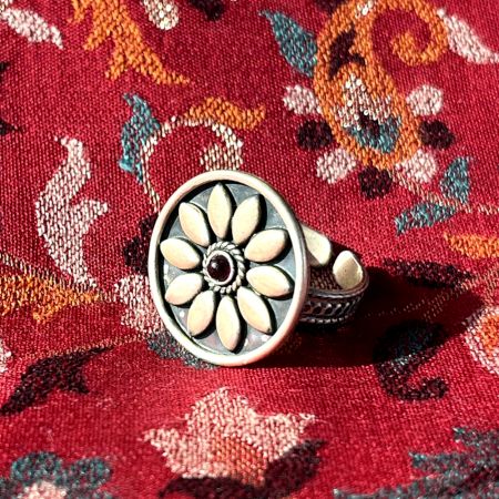 925 Sterling Silver Ruby Flower Cocktail Statement Ring